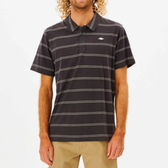 97. Rip Curl Plain Stripe Polo | Color: Washed Black - Picture 1 of 6